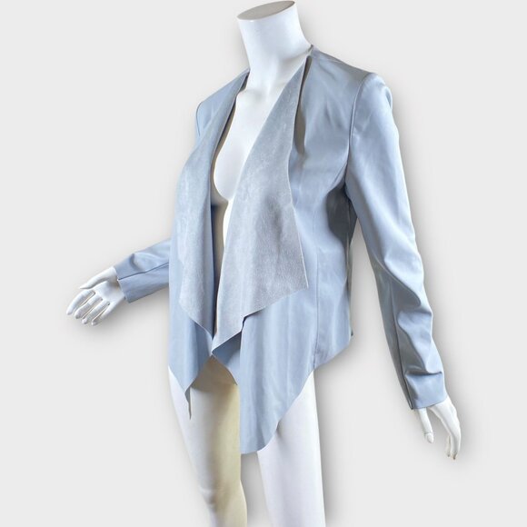 NWT BAGATELLE Light Blue Gray Faux Leather Draped Open Front Jacket, size Small - Picture 8 of 9